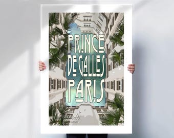 Prince de Galles Hotel Print: Retro Art Deco Paris Travel Poster