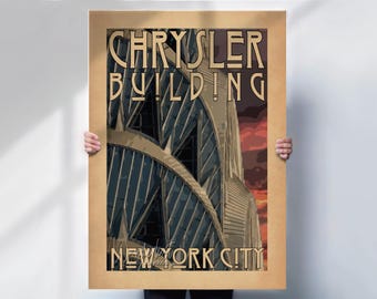 Chrysler Building NYC Travel Print Art Deco Skyscraper Poster | Print or Canvas Option