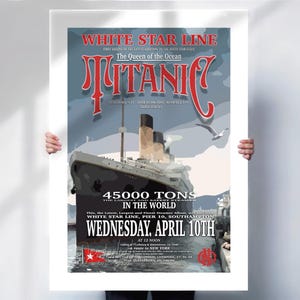 Titanic Print - Retro Wall Art - White Star Line Advert - Travel Poster- Travel prints