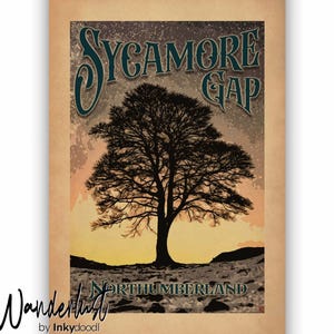 Sycamore Gap Tree Print - Northumberland Travel Poster for Hadrians Wall - Wall Art and Special Place Gift- Travel prints