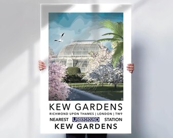 Kew Gardens Travel Print - London Tube Station poster - Retro Style Palm house Wall Art