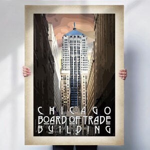 Chicago Board of Trade Print: Art Deco Travel Poster with Aged Effect