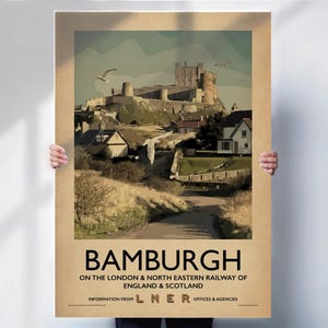 Bamburgh Travel print - Northumberland LNER travel poster  - vintage style wall art