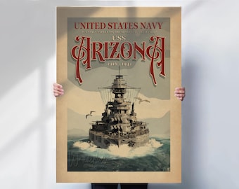 USS Arizona Print - United States Navy poster - vintage style Wall Art - Battleship prints
