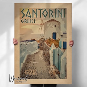 Santorini Greece Art Print: Vintage Travel Poster