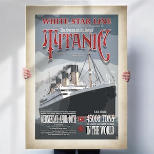 Titanic Print - Aged effect Travel Wall Art - White Star Line Poster- Travel prints