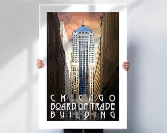 Chicago Board of Trade Building Art Deco Vintage Travel Print- Travel prints
