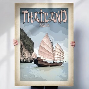 Thailand Travel Poster - Asia aged style Print - Travel prints