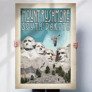 Mount Rushmore Print: Retro South Dakota Aged style Travel Art