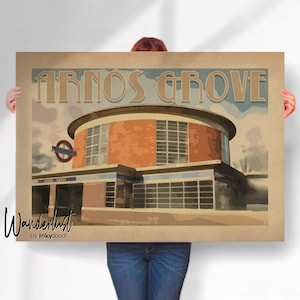 Vintage London Reisedruck - U-Bahnstation Arnos Grove Piccadilly Line - Einzigartige Wandkunst - Perfektes Geschenk - Reisedrucke