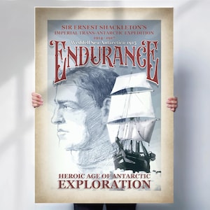 Ernest Shackleton, The Endurance art Print, Aged style Antarctica poster , Exploration