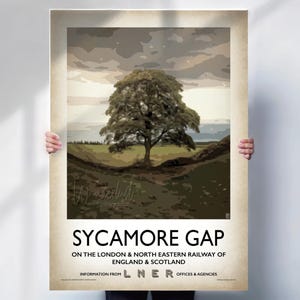 Sycamore Gap Travel print - Northumberland LNER travel poster  - aged style wall art