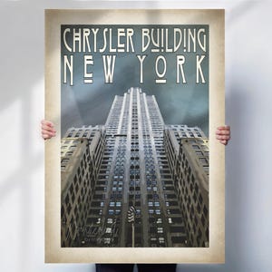 The Chrysler Building Art Deco Travel Print - New York City aged effect Poster- Travel prints