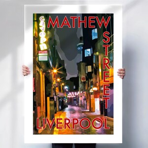 Mathew Street Travel Print - Vintage Style Retro Travel Poster for Merseyside - Liverpool Wall Art- Travel prints