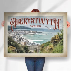 Aberystwyth Print or Canvas | Aged Style Retro Travel Poster | Welsh Coastal Art | Wales Holiday Gift | Vintage Look Wall Decor