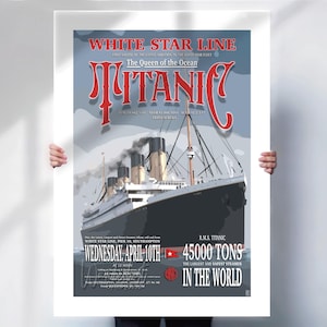 Titanic Print - Retro Travel Wall Art - White Star Line Poster- Travel prints