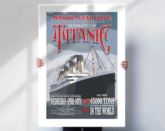 Titanic Print - Retro Travel Wall Art - White Star Line Poster- Travel prints