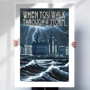 Liverpool print , You’ll never walk alone , Liver building , retro style , special place gift