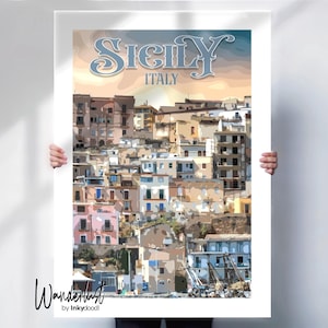 Sicily Vintage Style Travel Poster - Italy Art Print featuring Sciacca- Travel prints