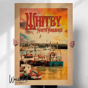 Whitby Yorkshire Travel Print - Vintage Style Poster - Perfect Gift- Travel prints