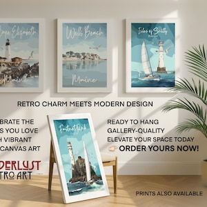 a set of three posters on a wall next to a potted plant