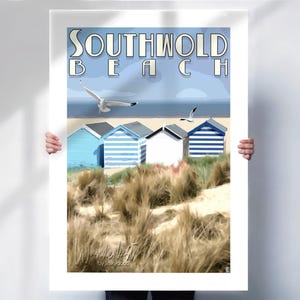 Southwold Beach Art Print: Retro Suffolk Travel Poster