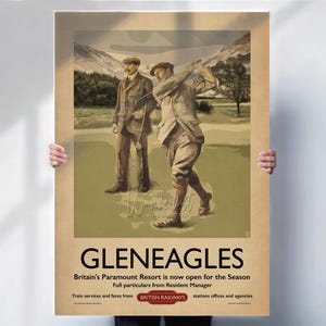 Gleneagles British Railway travel poster  - vintage style golfing wall art - Scottish Travel print