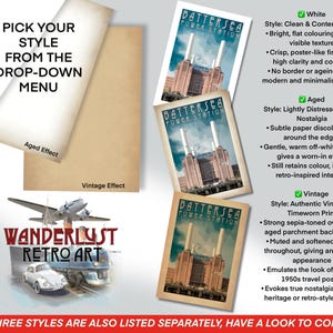 The image is a collage of three vintage-style photographs of the Battersea Power Station, each with a different style and effect. The photographs are arranged in a way that allows for comparison of the different styles.