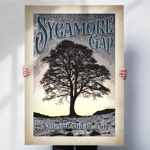 Sycamore Gap Northumberland Poster - Hadrians aged style Wall Art - Special Place Gift- Travel prints