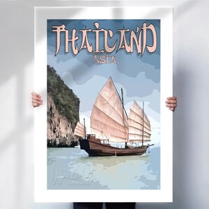 Thailand Travel Poster - Asia retro style Print - Travel print