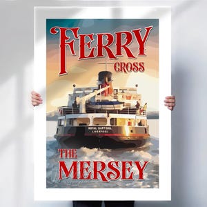 Liverpool Print - Retro Ferry Travel Poster - Merseyside Wall Art- Travel prints