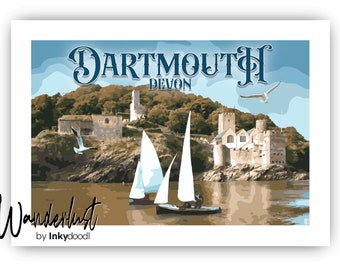 Dartmouth Travel Print - Vintage Style Poster of Dartmouth Castle Devon - Special Place Gift - Vintage style Dartmouth Travel Poster