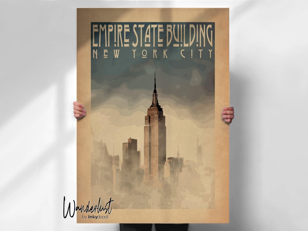 Empire State Building Poster: Retro Art Deco Style - New York City - Etsy