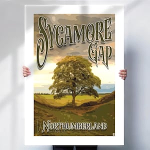 Sycamore Gap Vintage Travel Poster - Hadrians Wall in Northumberland - Special Place Gift- Travel prints