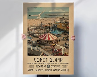 Coney Island Poster - New York Subway travel print - vintage style wall art