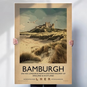 Bamburgh Castle Travel print - Northumberland LNER travel poster  - vintage style wall art - Print or Canvas Option