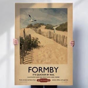 Formby Railway Poster, Vintage Travel Art (Merseyside Beach Print)