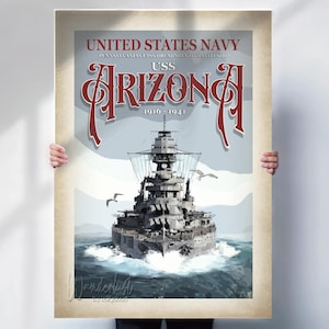 USS Arizona Print - United States Navy poster - aged style Wall Art - Battleship prints