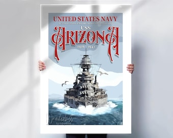 USS Arizona Print: Retro Navy Battleship Poster