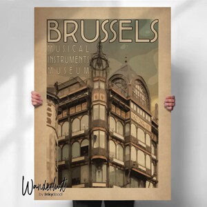 Brussels Musical Instruments Museum Print - Vintage Style Belgium Travel Art - Art Nouveau Wall Decor- Travel prints
