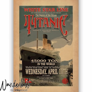 Vintage Titanic Poster - Retro Travel Wall Art - White Star Line Print- Travel prints