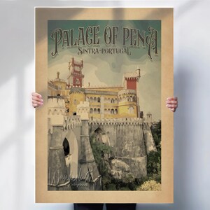 Portugal travel print - Pena Palace, Sintra in an vintage Style- Travel prints