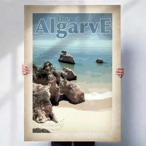 Algarve Portugal Travel Print: Aged Style Beach Scene