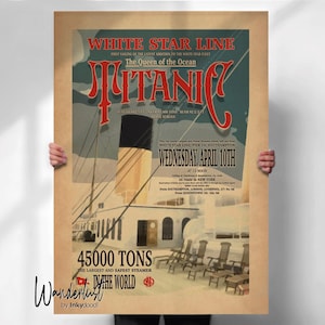Vintage Style Titanic Print - Retro Travel Poster Wall Art - White Star Line Advert- Travel prints