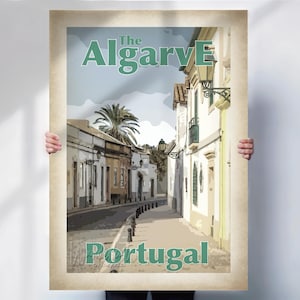 Algarve Travel Print - Portugal Poster - Retro aged Travel Decor - Travel prints