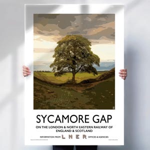 Sycamore Gap Travel print - Northumberland LNER travel poster  - retro style wall art