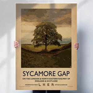 Sycamore Gap Travel print - Northumberland LNER travel poster  - vintage style wall art