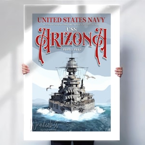 USS Arizona Print or Canvas Option | United States Navy Battleship Wall Art | Retro Naval History Poster | WW2 Memorial Decor