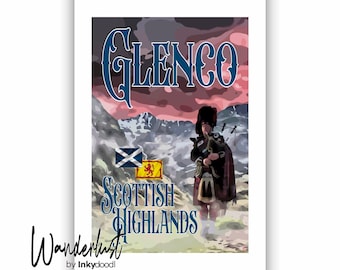 Scotland Poster - Travel Wall Art featuring Glencoe - Print for Scottish Decor- Travel prints