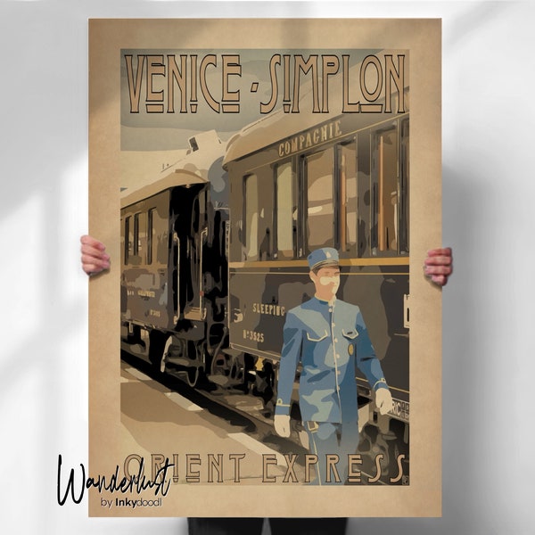 Affiche vintage Orient Express - Affiche rétro du Simplon de Venise - Art mural chemin de fer - Affiches de voyage